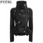 Moto Clothing Set Women Black Motorcycle Biker Jacket Punk Solid Color Tops Lapel Slim Zipper Short Leather Clothes