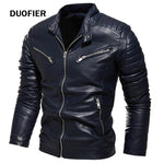 Moto Clothing Set 2021 Winter Black Leather Jacket Men Fur Lined Warm Motorcycle Jacket Slim Street Fashion BLack Biker Coat Pleated Design Zipper